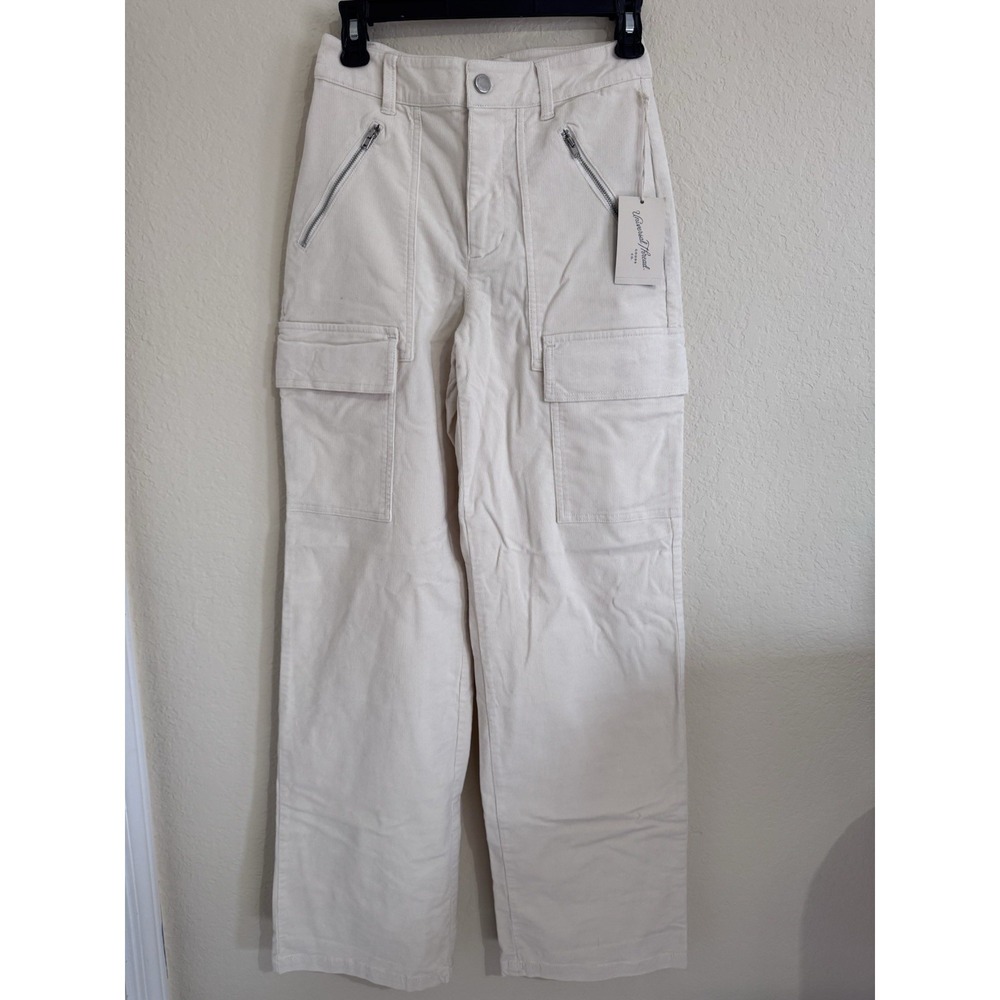 Universal Thread Cream Corduroy‎ Cargo Pants Wide Leg Utility Zipper NWT 0L